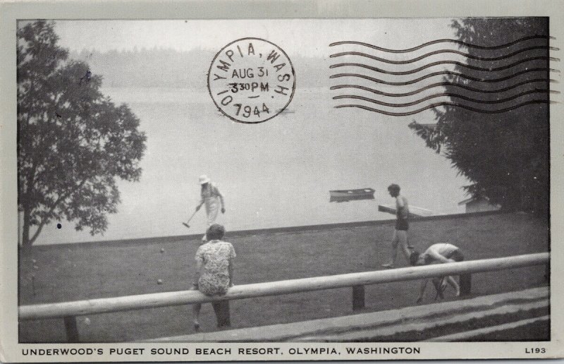 Olympia WA Underwood's Puget Sound Beach Resort Crochet c1944 Litho Postcard G62
