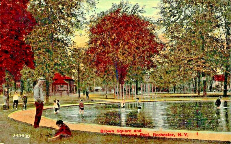 ROCHESTER NY~BROWN SQUARE & WADING POOL-1910s POSTCARD