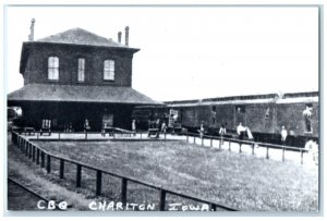 c1960 CBQ Chariton Iowa Exterior Vintage Train Depot Station RPPC Photo Postcard