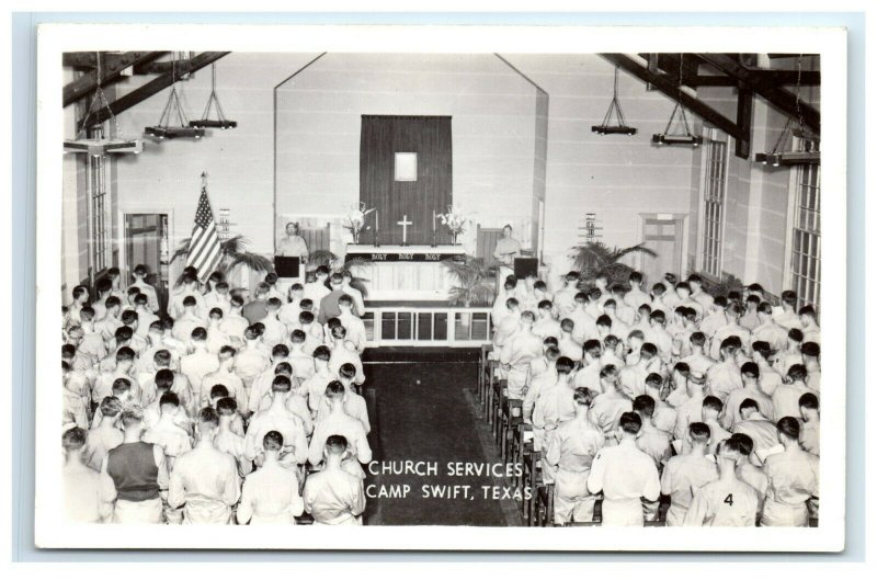 Postcard Church Service Camp Swift Texas TX RPPC Military Soldiers 1930-1950 F21