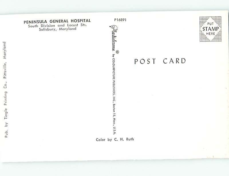 Unused Pre-1980 PENINSULA GENERAL HOSPITAL Salisbury Maryland MD J9292@