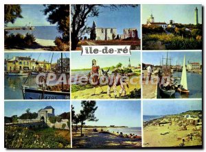 Postcard Modern Ile De Re harbor fleet panties beach whale church