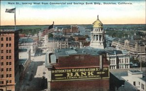 STOCKTON CA Main Street Looking West Old Postcard