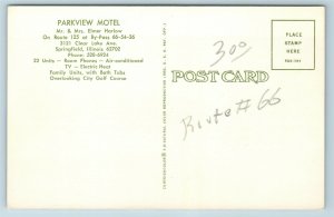 Postcard IL Illinois Springfield Parkview Motel Vintage Route 66 AG15