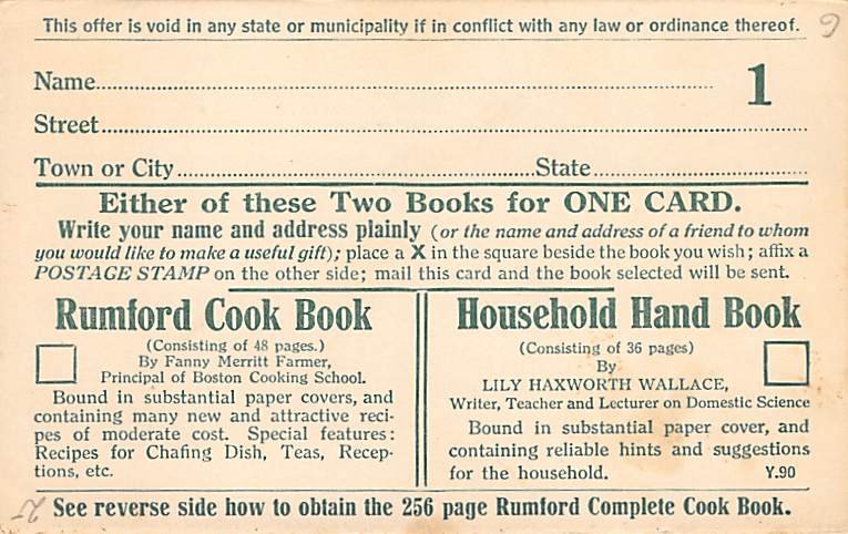 Rumford Cook Book Providence, RI, USA Advertising Unused 