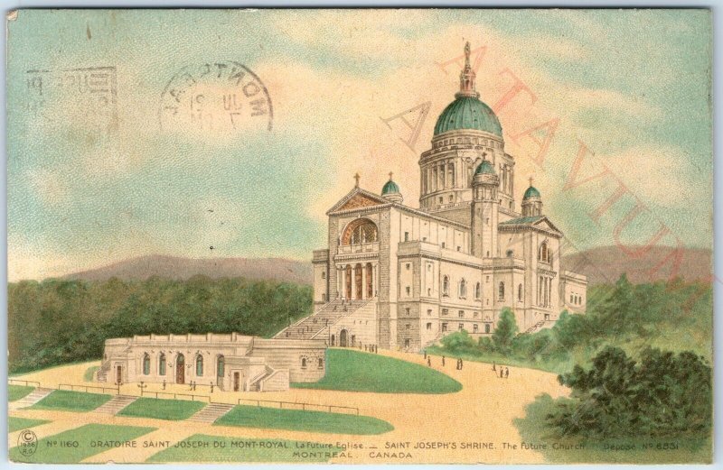 c1910s Montreal, Can St Joseph's Shrine Church Chapel Postcard Notes Cancel A170