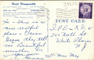 Vtg 1950s Hotel Honeysuckle Ocean Grove New Jersey NJ Postcard