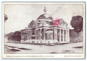 1908 Proposed United Brethren Church Drawing Design Cedar Rapids Iowa Postcard