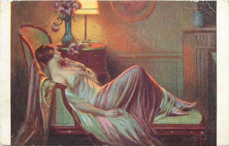 D. Enjolras - Sweet perfumes lamp , nude in paintings vintage postcard