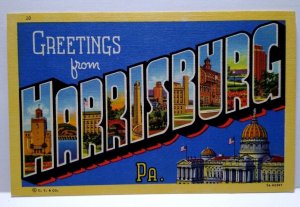 Greetings From Harrisburg Pennsylvania Large Big Letter Postcard Linen PA Unused