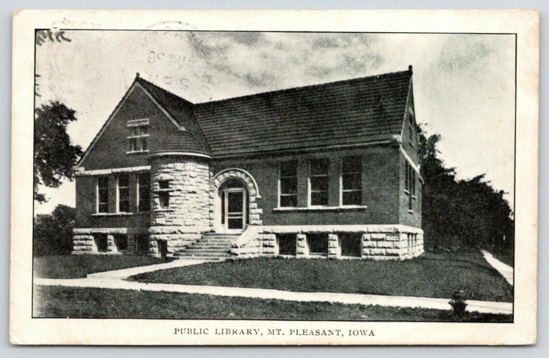 Mt Pleasant Iowa~Carnegie Public Library~Main Street~Now College~1908 B&W PC 