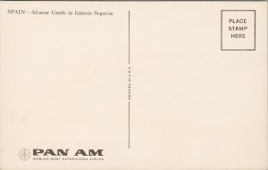 Spain Alcazar Castle Segovia Pan Am Airlines Advertising Postcard H15