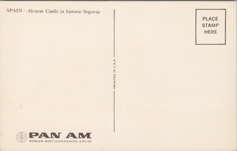 Spain Alcazar Castle Segovia Pan Am Airlines Advertising Postcard H15