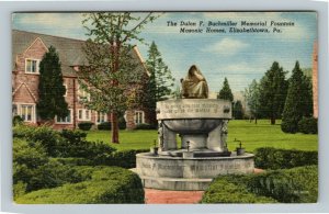 Elizabethyown PA, Masonic Home, Memorial Fountain, Linen Pennsylvania Postcard