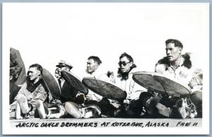 KOTZEBUE ALASKA ESKIMO ARCTIC DANCE DRUMMERS VINTAGE REAL PHOTO POSTCARD RPPC