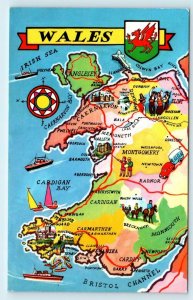 WALES~ PICTORIAL MAP of Country ~  c1960s  Postcard
