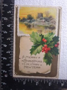 Postcard - A Merry Christmas and a happy New Year w/ Holiday Embossed Art Print