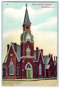 c1910 First Baptist Church Exterior Building Waterloo Iowa IA Vintage Postcard