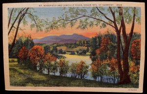 Vintage Postcard 1936 Mt. Mansfield & Lamoille River, Green Mountains, Vermont