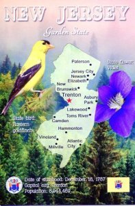 NEW JERSEY Map Postcard - The Garden State -  State Symbols