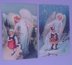 Lot of 2 Fantasy Angels Child Antique Vintage Christmas Postcard London S 2109