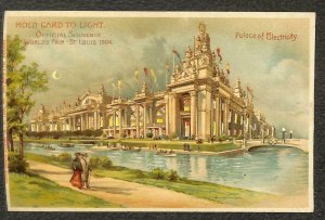 ST. LOUIS WORLD'S FAIR ELECTRICITY PALACE HTL HOLD TO LIGHT EXPO POSTCARD (1904)
