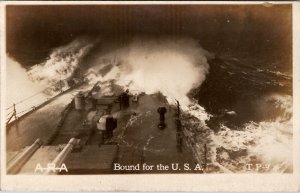 U.S. Navy Ship Full Steam Ahead Bound for U.S.A. in the High Seas Postcard Z12
