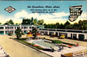 Sacramento, CA California  GREENBRIER MOTOR HOTEL Roadside Motel LINEN Postcard