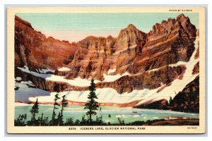 Iceberg Lake Glacier National Park Montana MT UNP Linen Postcard J19