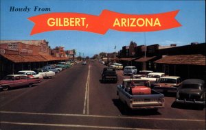 Gilbert Arizona AZ Classic Cars Pickup Trucks Street Scene Vintage Postcard