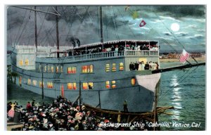 VENICE, CA California~ Restaurant SHIP CABRILLO  Evening Crowd c1910s Postcard