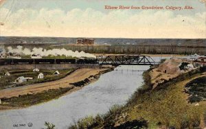 Railway Train Elbow River Bridge Grandview Calgary Alberta Canada 1917 postcard