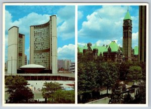 New City Hall, Old City Hall, Toronto, Ontario, Chrome Split View Postcard #2