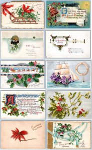 LOT/10 ANTIQUE CHRISTMAS VINTAGE POSTCARDS EARLY 1900's CONDITION VARIES #114