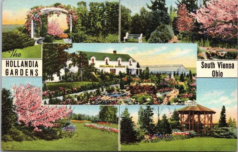 Hollandia Gardens South Vienna Ohio OH Multiview Linen Postcard UNP VTG Curteich 