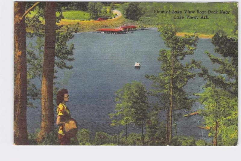 PPC POSTCARD ARKANSAS LAKE VIEW BOAT DOCK NEAR LAKE VIEW