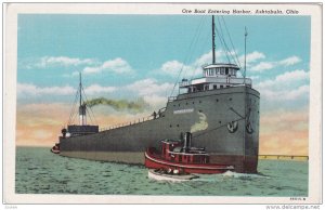 Ore Boat Entering Harbor, ASHTABULA, Oklahoma, PU-1949
