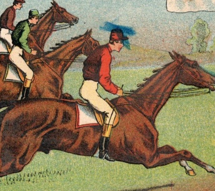 1880s Charley's Beer & Pool Hall Horse Race Jockeys C.U. Bernewitz P78