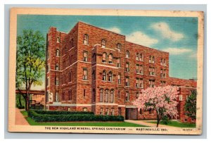 Vintage 1930's Postcard New Highland Mineral Springs Sanitarium Martinsville IN