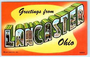 Large Letter Chrome LANCASTER, Ohio OH ~ Fairfield County c1950s  Postcard 