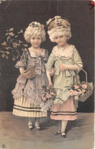 Lot287 little girls with flowers children  uk