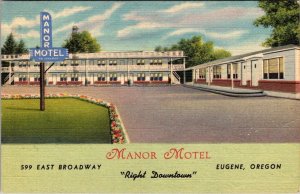 Eugene, OR Oregon  MANOR MOTEL~Vira & Bob Davis  ROADSIDE  1951 Linen Postcard