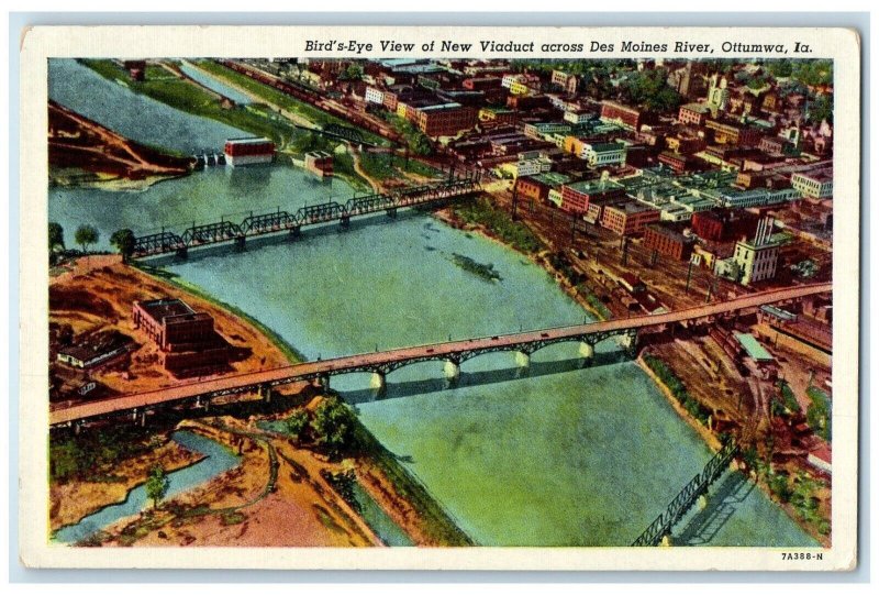 c1940 Birds Eye View New Viaduct Des Moines River Ottumwa Iowa Unposted Postcard