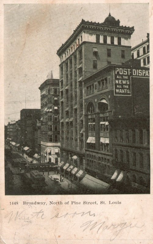 Vintage Postcard 1906 Broadway North Of Pine Street Buildings St. Louis Missouri
