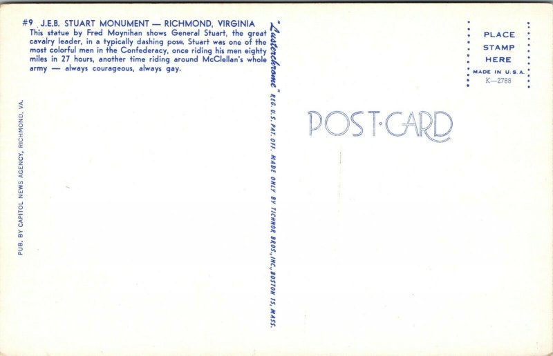 Richmond Virginia VA JEB Stuart Monument Postcard 