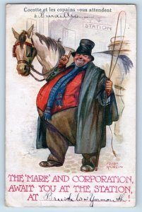 Fred Spurgin Signed Postcard Fat Man Horse The Mare Corporation Await At Station