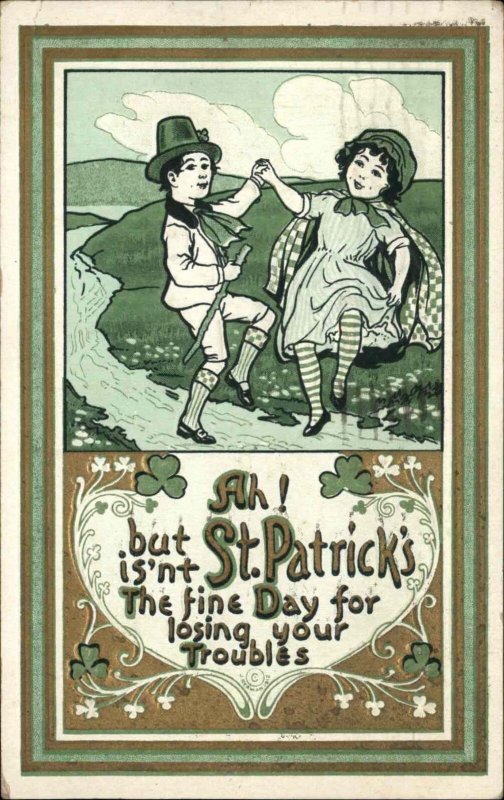 St. Patrick's Day Irish Man and Woman Dancing c1910 Vintage Postcard