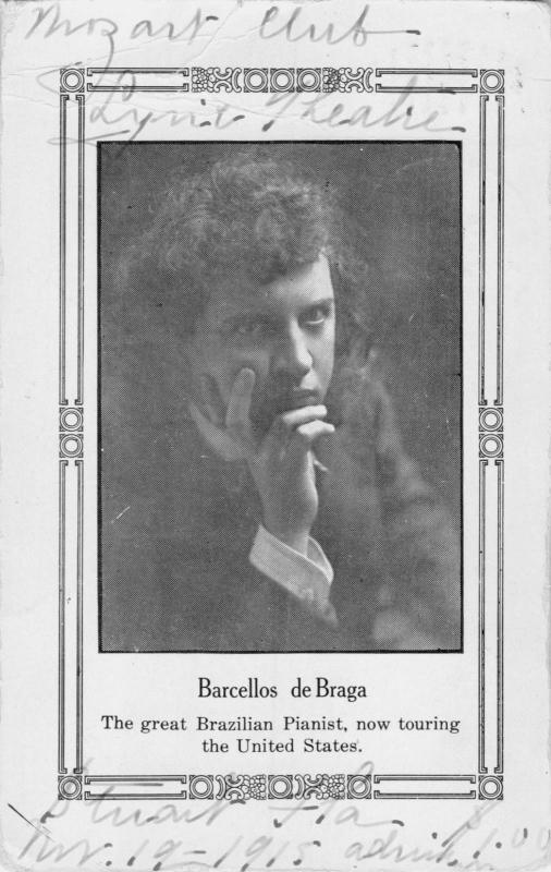 BARCELLOS de BRAGA~GREAT BRAZILIAN PIANIST POSTCARD 1915 PSMK STUART FLORIDA