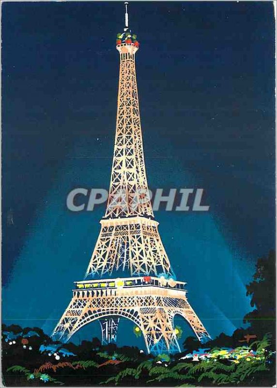 Postcard Modern Night Paris Eiffel Tower