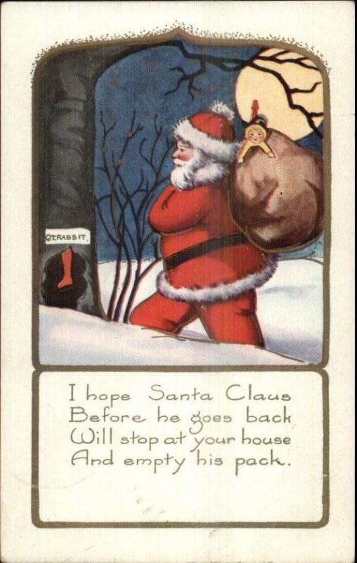 Christmas - Santa Claus in Woods by Moonlight c1915 Whitney Postcard